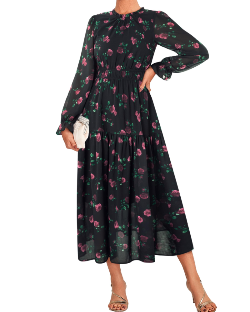 Bianca Damen Maxikleid – A-Linien Kleid aus Chiffon mit langen Ärmeln und Taschen