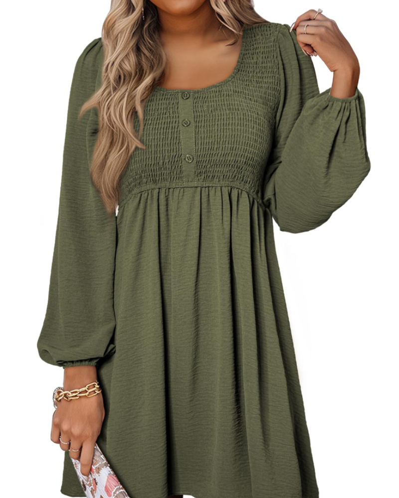 Evelina Damen-Midikleid – Kleid aus Musselin mit Rundhalsausschnitt, Knöpfen und hoher Taille