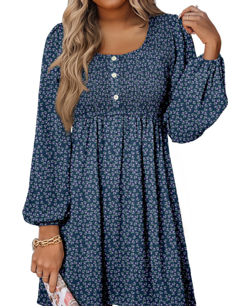 Evelina Damen-Midikleid – Kleid aus Musselin mit Rundhalsausschnitt, Knöpfen und hoher Taille