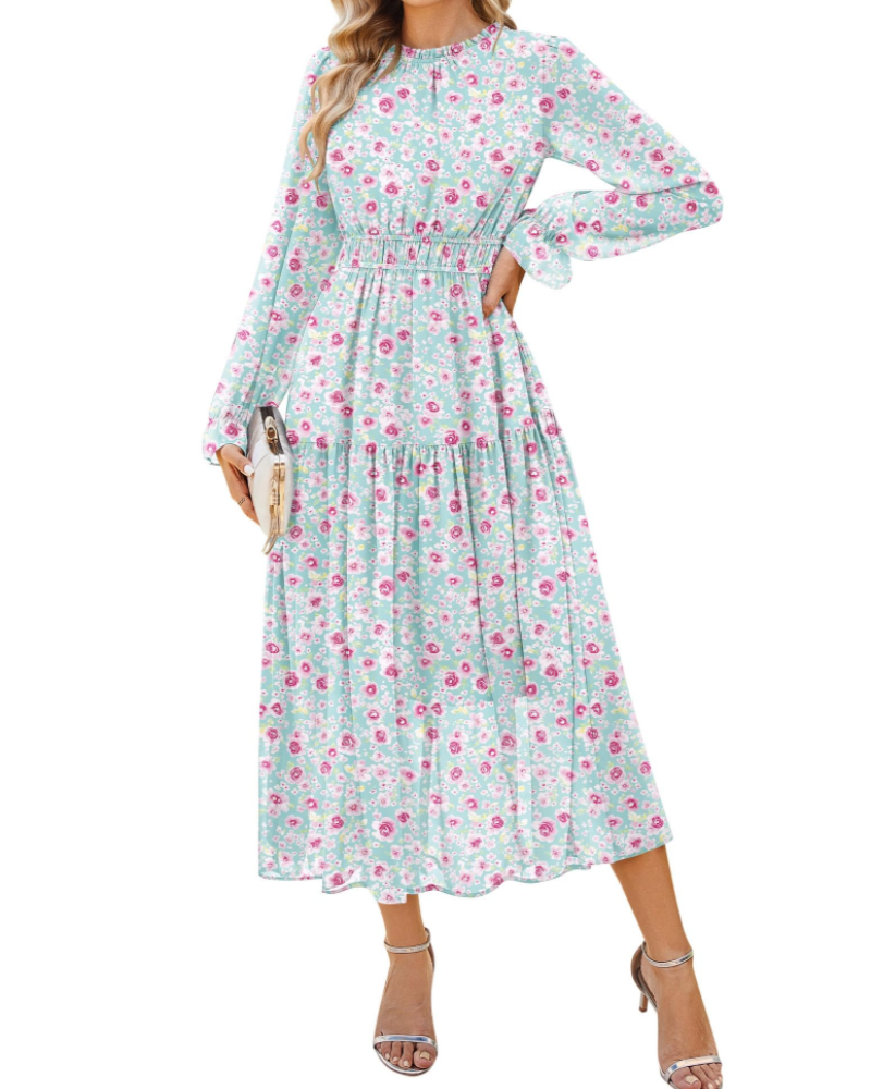 Bianca Damen Maxikleid – A-Linien Kleid aus Chiffon mit langen Ärmeln und Taschen