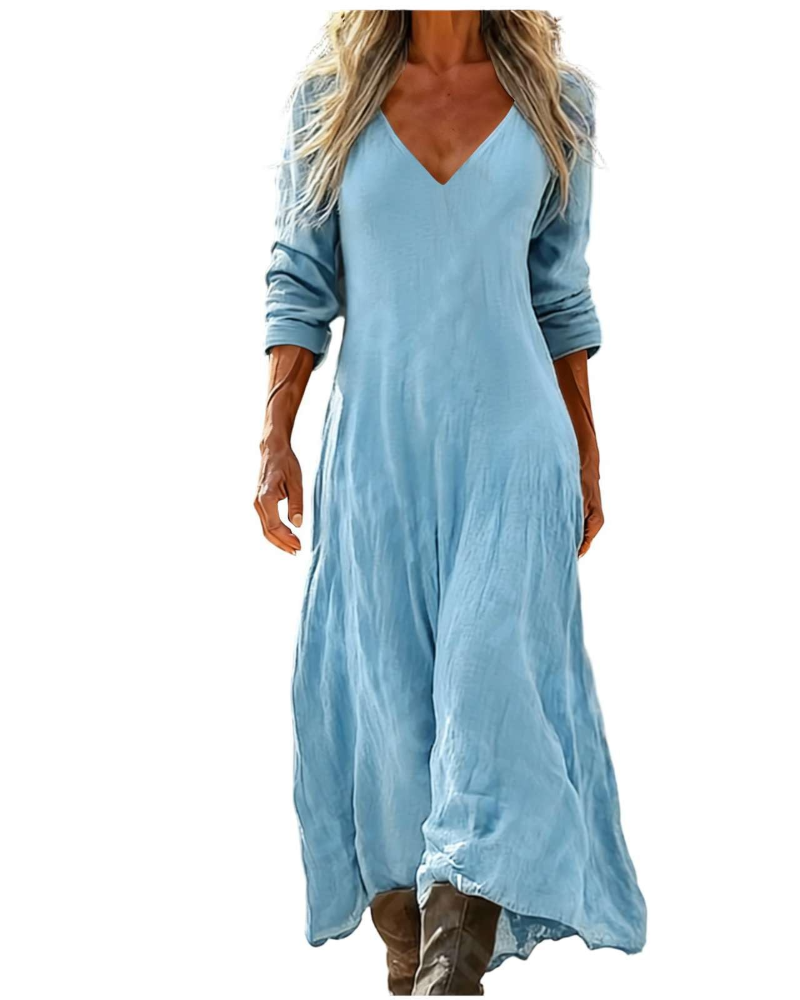 Eleanor Abito Maxi Donna Boho – Scollo a V, Maniche a 3/4 e Tasche