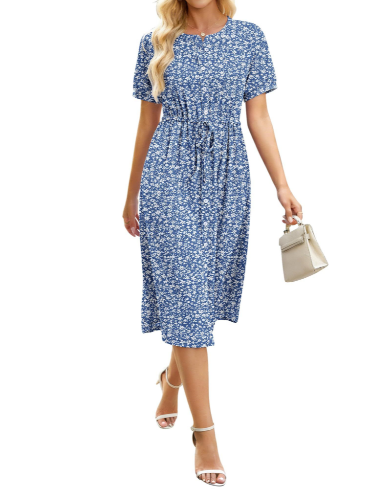 Lauren Abito Midi para Mujer – Vestido Camisero de Línea A con Botones y Cintura Ajustable