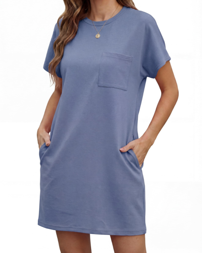 Molly Abito Mini Femme – Robe d'été plissée avec col rond et poches