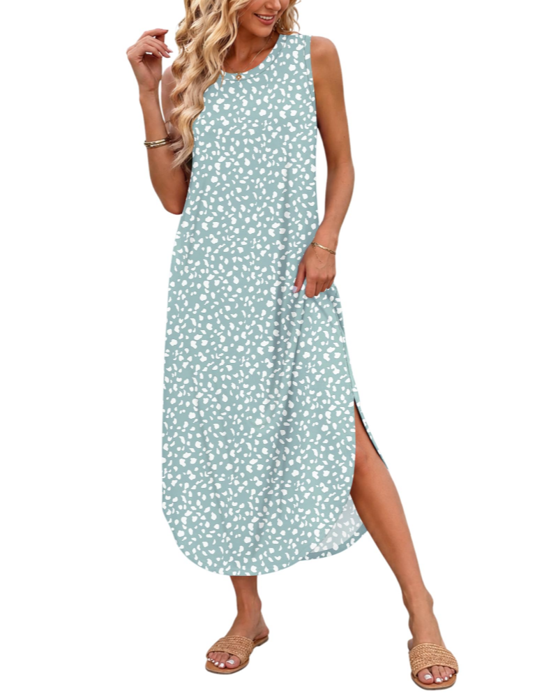 Henrietta Abito Maxi Donna Estivo – Senza Maniche, Spacco Laterale e Tasche