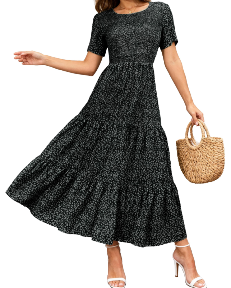 Robe Maxi Sophia Abito pour Femme – Robe Bohème avec Imprimé Floral, Taille Froncée et Ourlet à Volants
