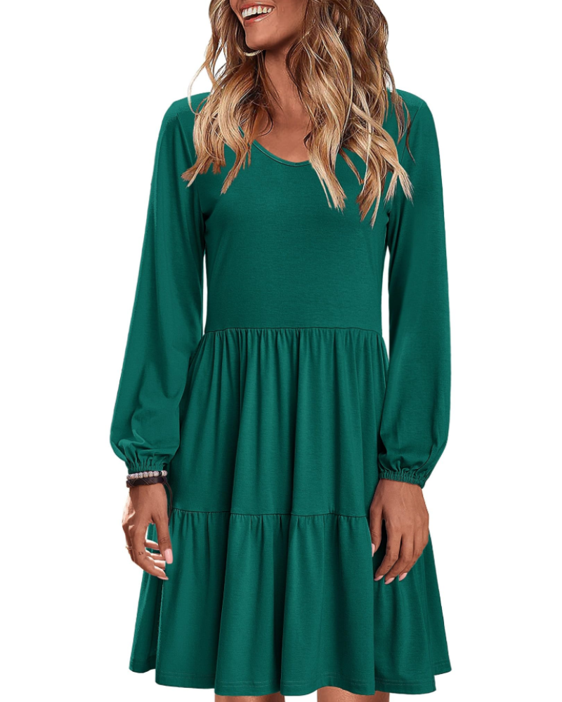 Dorothy Abito Midi Femme – Robe Ligne A avec Col en V, Volants et Poches