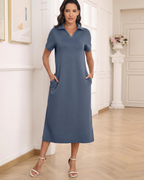 Claire Women's Dress – Maxi Polo Dress with Pockets, Soft Fabric & A-Line Fit