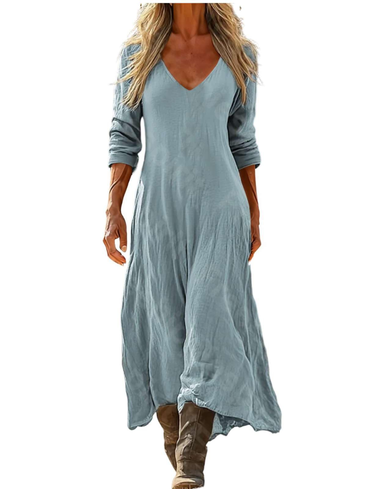 Eleanor Abito Maxi Donna Boho – Scollo a V, Maniche a 3/4 e Tasche
