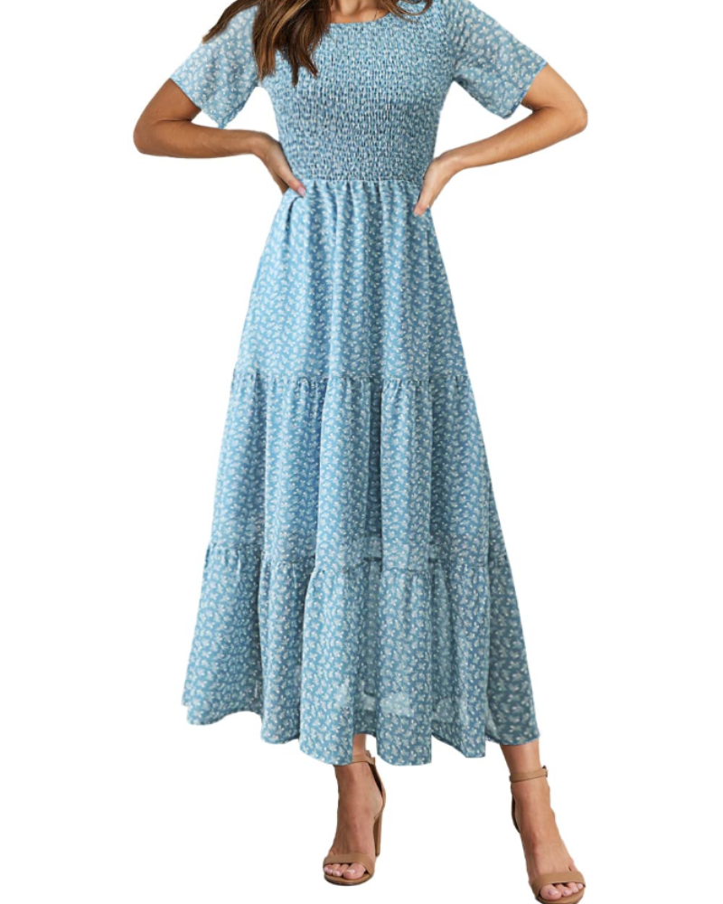 Robe Maxi Sophia Abito pour Femme – Robe Bohème avec Imprimé Floral, Taille Froncée et Ourlet à Volants