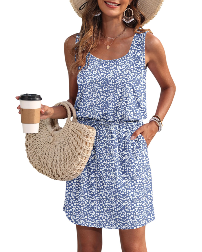 Winsome Abito Donna Estivo – Scollo Rotondo, Vita con Coulisse e Tasche