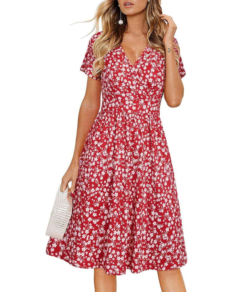 Harper Abito Midi Donna – Vestito Incrociato con Scollo a V, Maniche Corte e Tasche