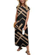 Robe longue pour femme Hailey – Col rond, sans manches, poches et imprimé tie-dye