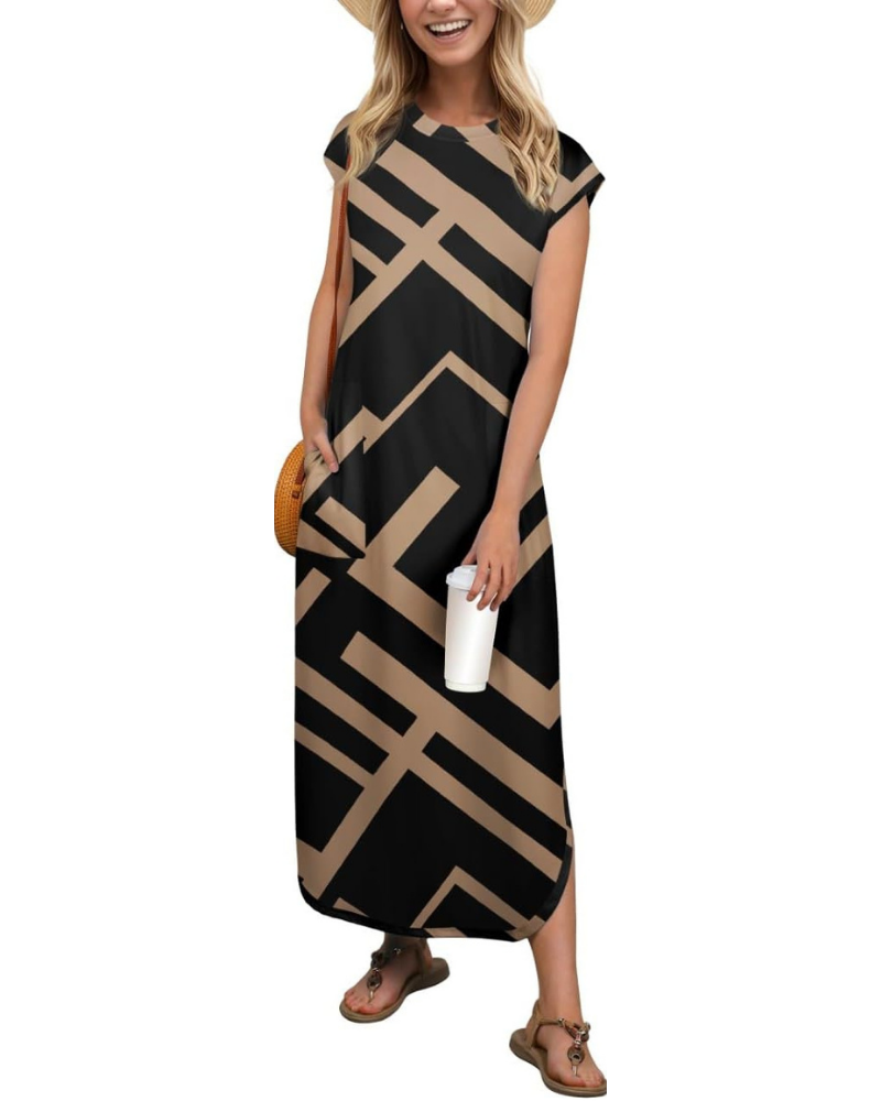 Robe longue pour femme Hailey – Col rond, sans manches, poches et imprimé tie-dye