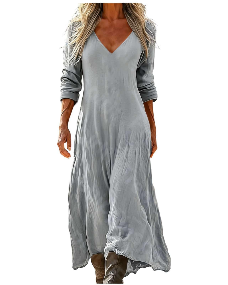 Eleanor Abito Maxi Donna Boho – Scollo a V, Maniche a 3/4 e Tasche