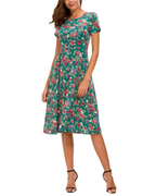 Hannah Abito Donna – Vestito Floreale al Ginocchio con Girocollo, Maniche Corte & Gonna Flare
