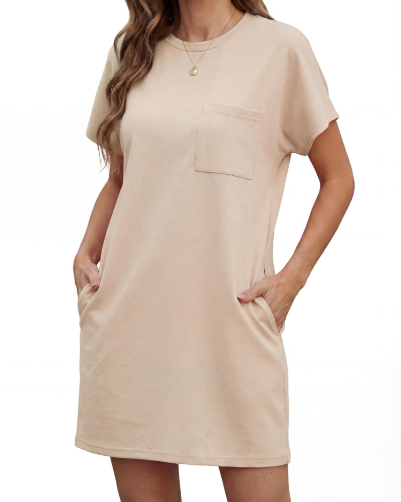 Molly Abito Mini Donna – Vestito Estivo Plissettato con Girocollo e Tasche