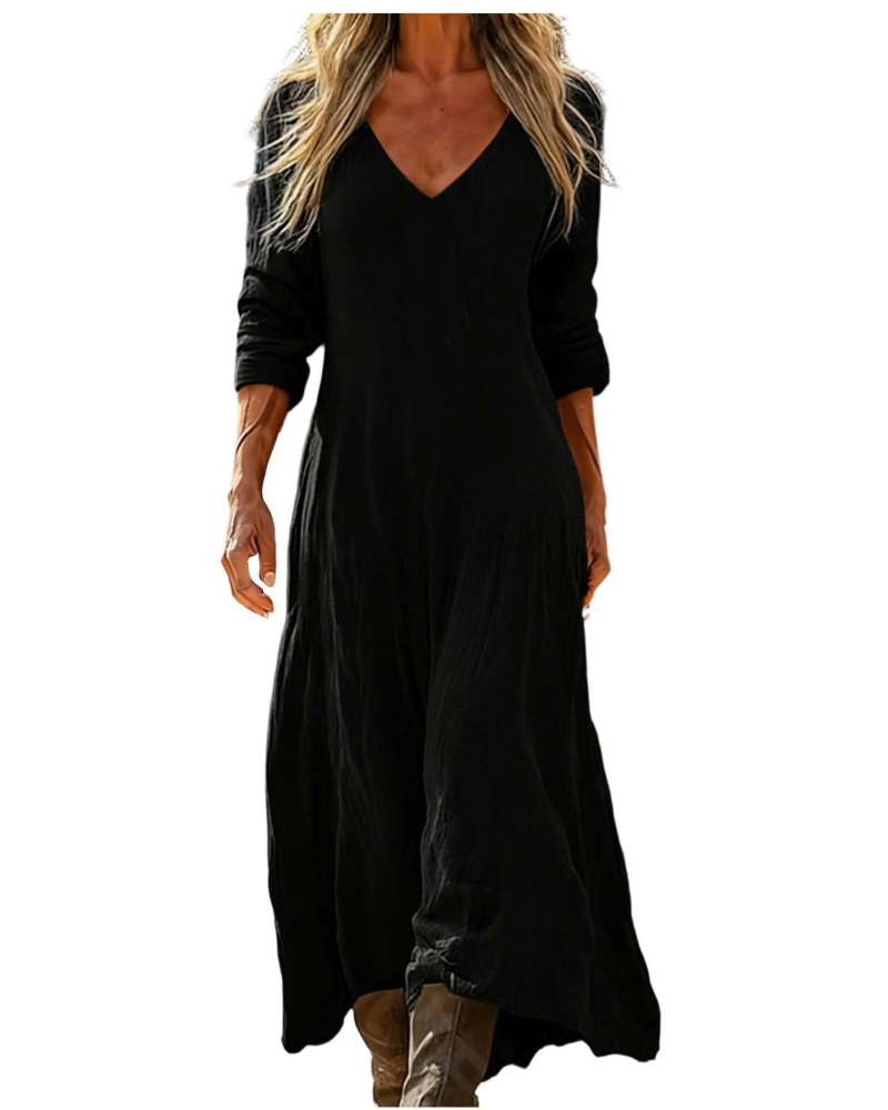 Eleanor Abito Maxi Donna Boho – Scollo a V, Maniche a 3/4 e Tasche