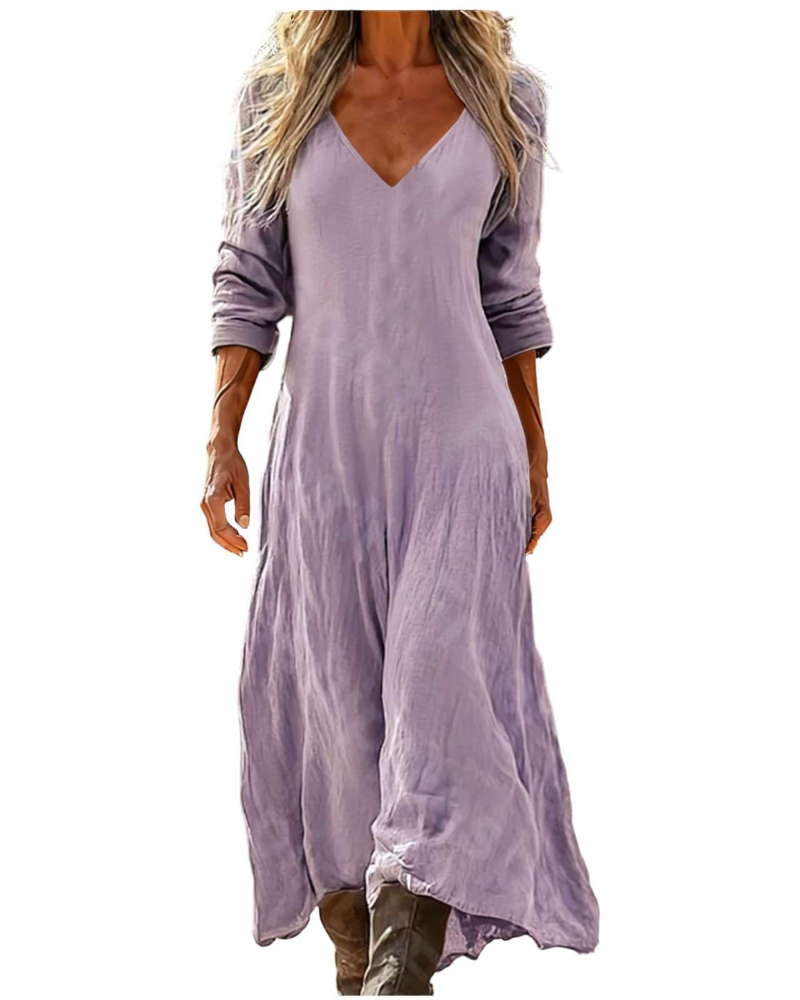 Eleanor Abito Maxi Donna Boho – Scollo a V, Maniche a 3/4 e Tasche