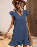 Chloé Robe d’été pour femme – robe courte à col en V, manches à volants et ourlet volanté