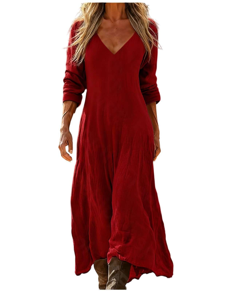 Eleanor Abito Maxi Donna Boho – Scollo a V, Maniche a 3/4 e Tasche