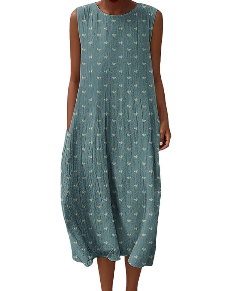Camille Damen-Maxikleid – Leinen, Blumenmuster, Taschen und Boho-Chic-Stil