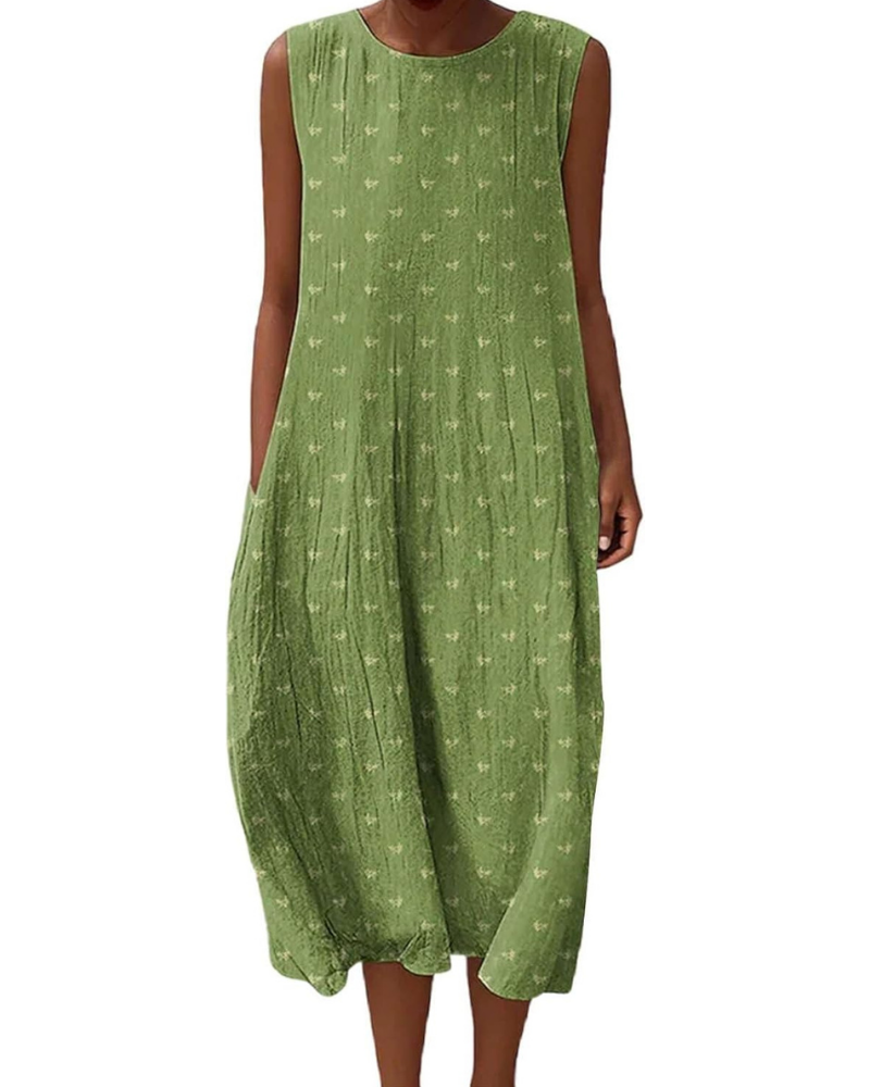 Camille Damen-Maxikleid – Leinen, Blumenmuster, Taschen und Boho-Chic-Stil