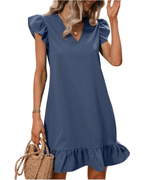 Chloé Robe d’été pour femme – robe courte à col en V, manches à volants et ourlet volanté
