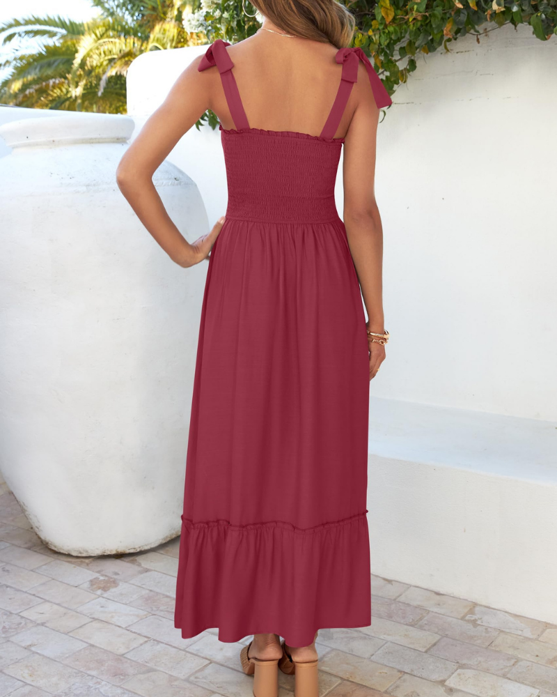 Γυναικείο Φόρεμα Amelia – Boho Φλοράλ με Δετές Τιράντες, Σφηκοφωλιά στο Στήθος και Φούστα με Βολάν