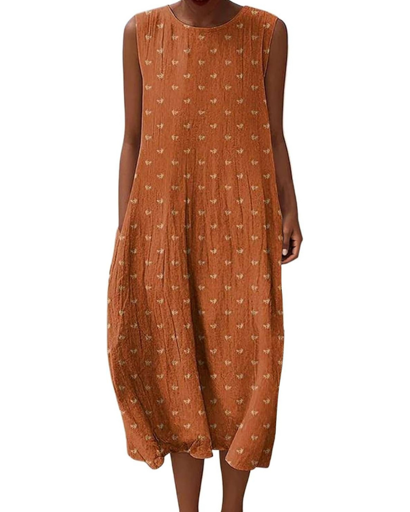 Camille Damen-Maxikleid – Leinen, Blumenmuster, Taschen und Boho-Chic-Stil