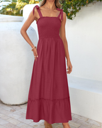 Γυναικείο Φόρεμα Amelia – Boho Φλοράλ με Δετές Τιράντες, Σφηκοφωλιά στο Στήθος και Φούστα με Βολάν