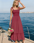 Γυναικείο Φόρεμα Amelia – Boho Φλοράλ με Δετές Τιράντες, Σφηκοφωλιά στο Στήθος και Φούστα με Βολάν
