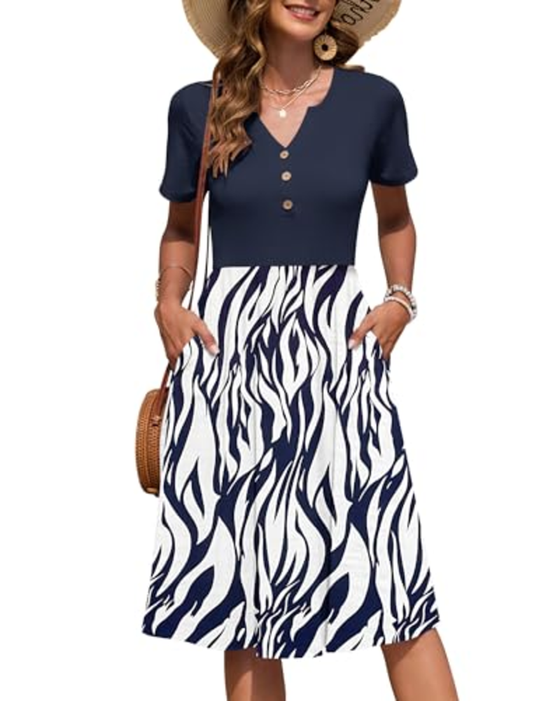Corinne Abito Midi Donna – Scollo a V, Vita Impero Plissettata e Tasche