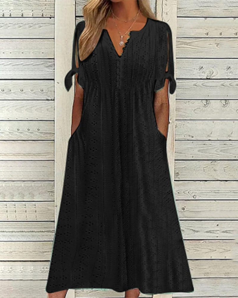 Lillian Abito Midi Mujer – Vestido Boho con Escote en V, Cintura Ajustable y Bolsillos