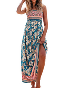 Isolde Robe Maxi Femme Florale – Corsage Smocké, Bretelles Réglables et Volants