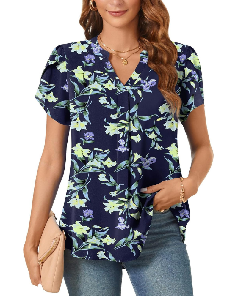 Ariana Blusa Donna – Tunica in Chiffon con Scollo a V e Maniche a Tulipano