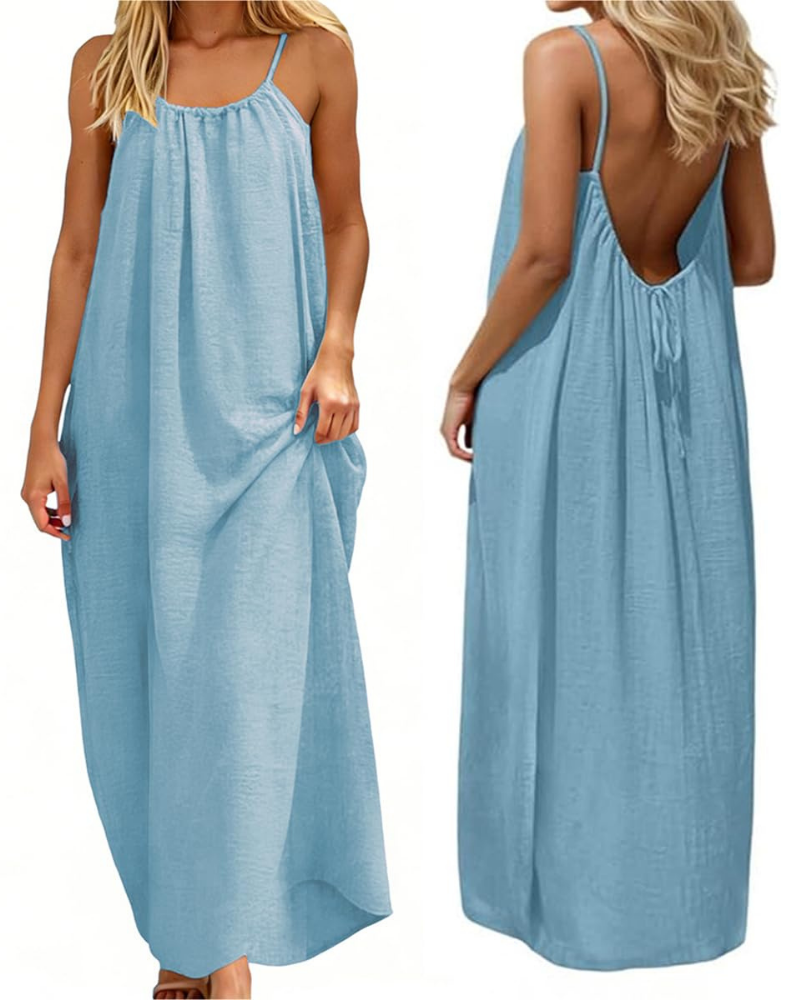 Nora Abito Donna – Vestito Maxi Estivo con Spalline Regolabili, Schiena Scoperta & Tessuto Leggero