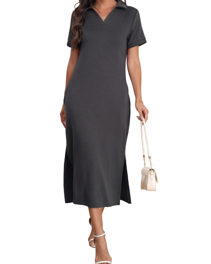 Claire Abito Mujer – Vestido Maxi Polo con Bolsillos, Tejido Suave y Corte A-Line