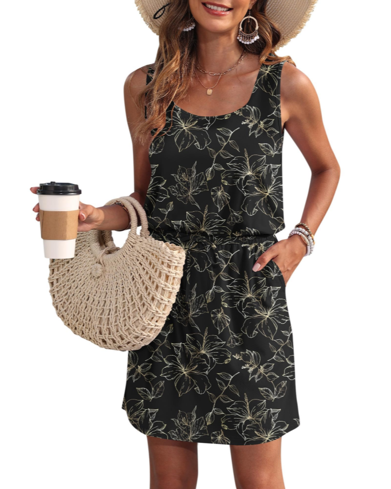 Winsome Abito Donna Estivo – Scollo Rotondo, Vita con Coulisse e Tasche