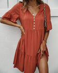 Emma Abito Linea A da Donna – Vestito con Scollo a V, Volant, Cintura & Stile Elegante Unito