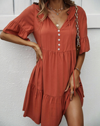 Emma Abito Linea A da Donna – Vestito con Scollo a V, Volant, Cintura & Stile Elegante Unito