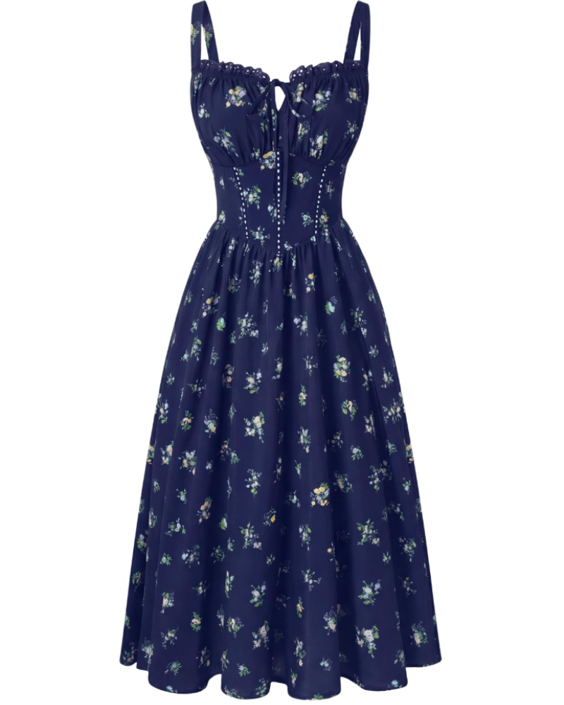 Darcy Abito Midi Donna Floreale – Corsetto, Spalline Regolabili e Tasche