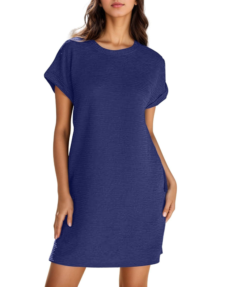 Chloé Robe Femme Élégante – Robe Mini avec Poches, Taille Haute, Manches Courtes & Coupe Grande Taille