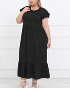 Avery Abito maxi curvy da donna – Vita alta, maniche con volant e tasche laterali