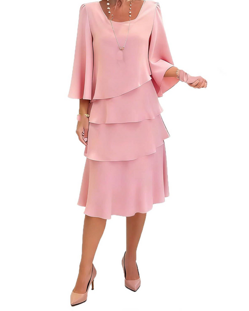 Robe midi pour femme Amelia – Robe élégante à volants avec manches évasées