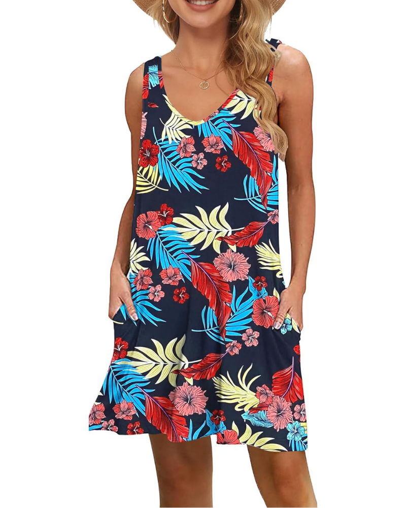 Chelsea Damen-Kurzkleid – V-Ausschnitt, lockere Passform, Taschen und sommerlicher Stil