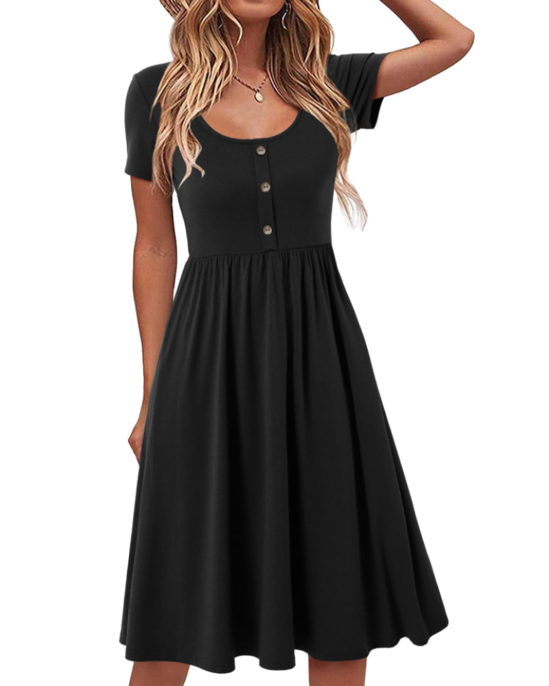Cordelia Abito Midi Donna – Scollo Rotondo, Vita Elasticizzata e Tasche