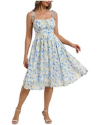 Rosamund Abito Midi Femme Vintage – Col Carré, Nœuds et Poches Latérales