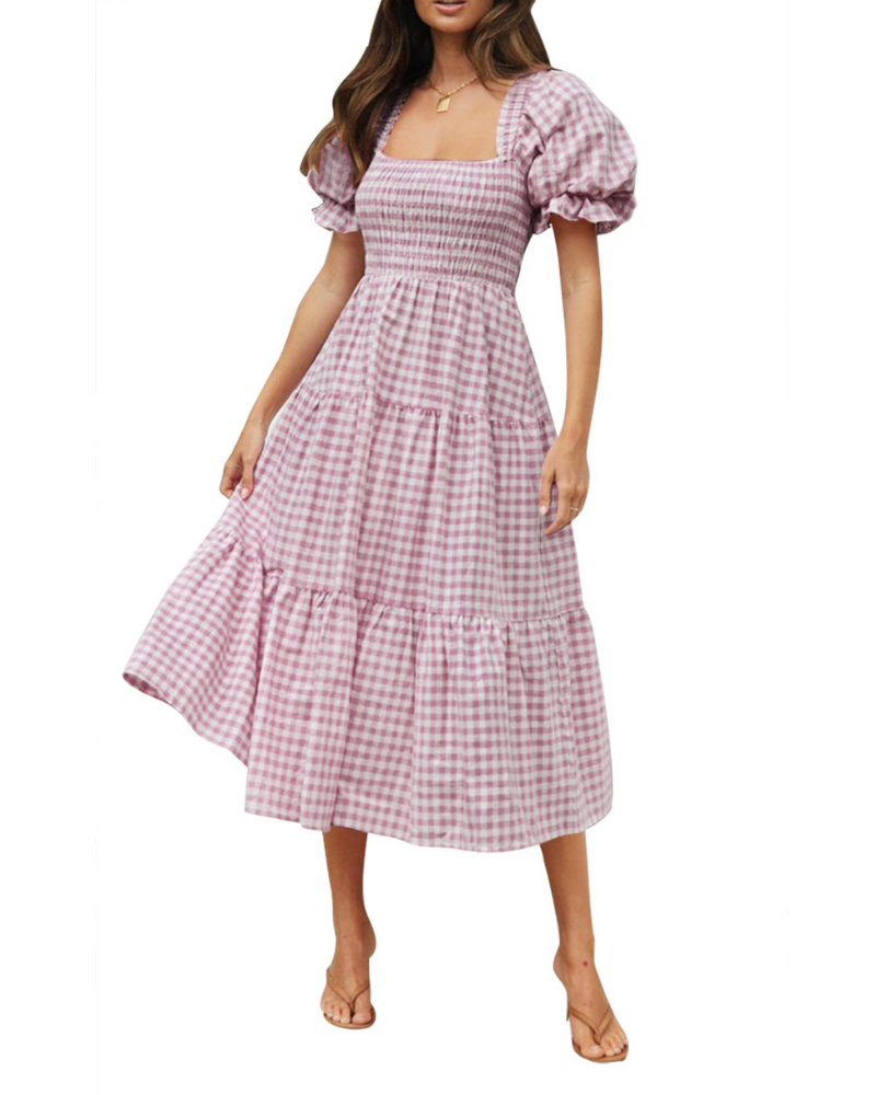Scarlett Abito Donna – Vestito Midi con Scollo Quadrato, Maniche Puff & Gonna a Volant