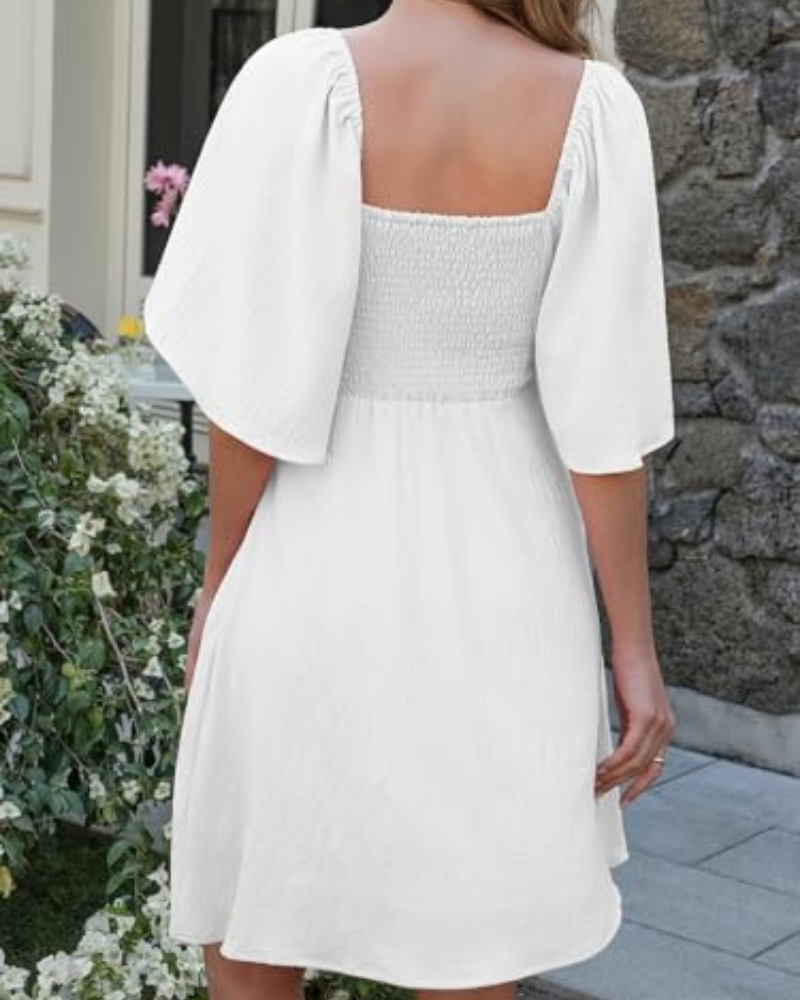 Vanessa Rochie Mini pentru Femei – Decolteu în V adânc, Volan, Fundă și Croială în A