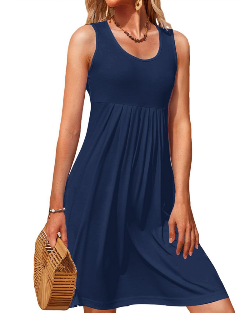 Freya Women's Mini Dress – Sleeveless, U-Neck, Pleated Skirt and A-Line Silhouette